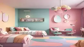 ألوان غرف اطفال بنات بدرجات الباستيل الهادئة كالوردي والخوخي والأخضر الفاتح مع تصميم عصري وإضاءة مبتكرة